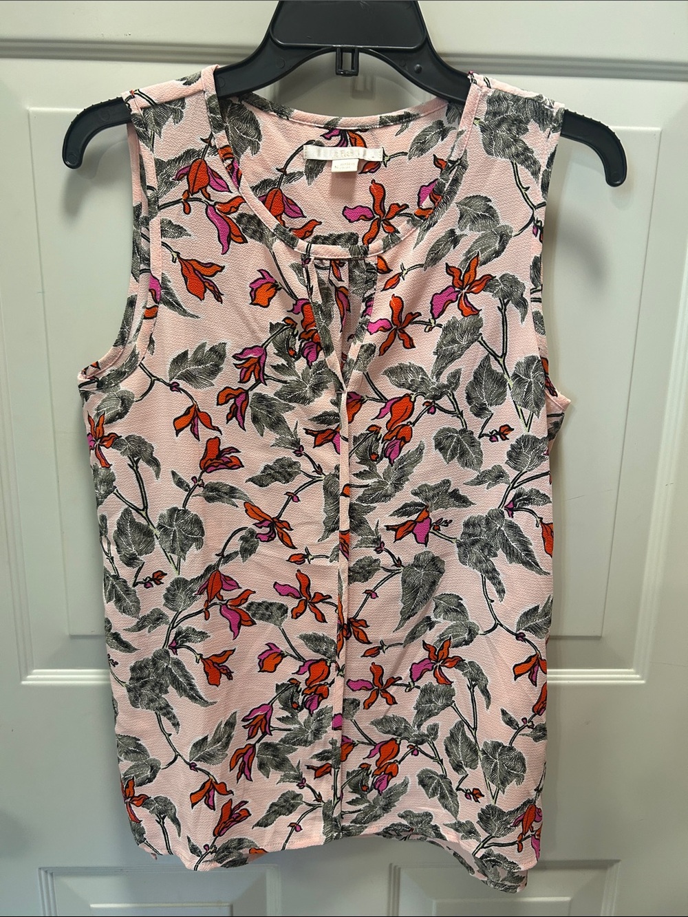 Sleeveless Pink Floral Print Tank with Front Placket